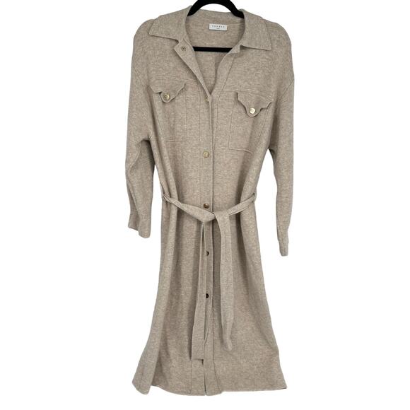Sandro Hedwige Long Sleeve Button Down Sweater Shirt Dress Beige Size 1 - Picture 3 of 8
